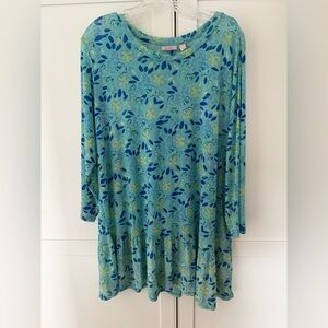 Logo Layers Womens Floral Top Blues Size XL